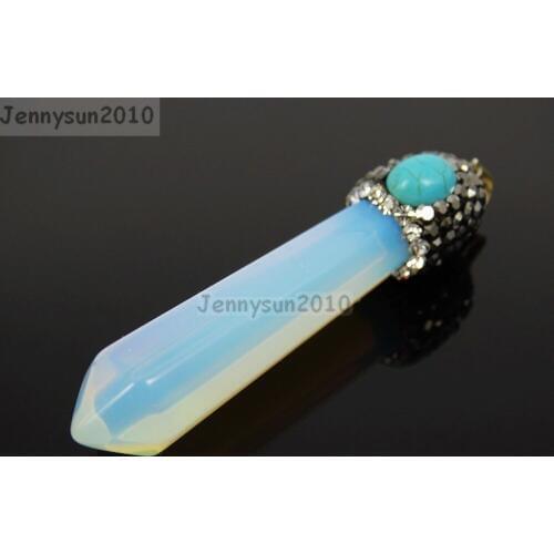 Natural Opalite Gems stones Hexagonal Pointed Tur-quoise Crystal Rhinestones Cap Pendant Necklace Jewelry 10Pcs/Pack
