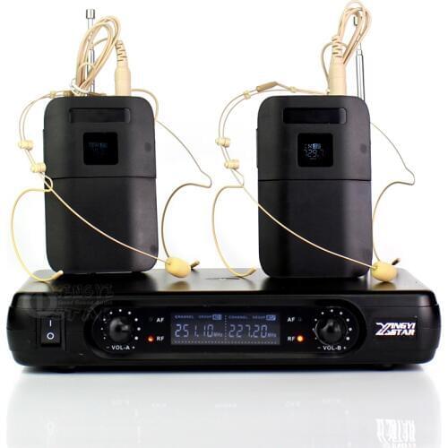 Professional VHF Wireless Microphone Headset Cordless Mic Mike 2 Channels LCD Receiver BLX1 Beltpack Transmitter Karaoke System