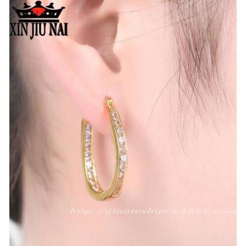 925 sterling silver earring Fashion three-dimensional buckle micro-inlaid zircon steel anti-fading jewelry gold earrings 24k