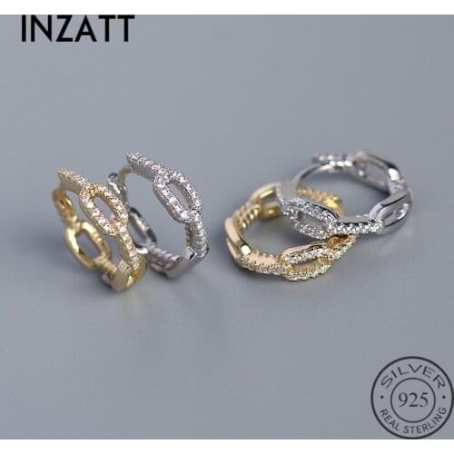 INZATT Real 925 Sterling Silver Zircon Chain Hoop Earrings For Fashion Women Minimalist 18K Gold Fine Jewelry Punk Accessories