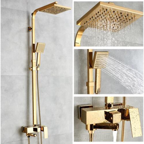 Bath Shower Faucets Luxury Gold Brass Bathroom Faucet Mixer Tap Wall Mounted Rainfall Shower Head Shower Faucet Sets Bathtub tap