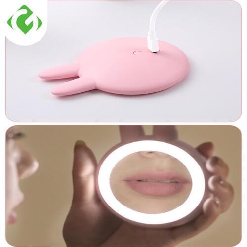 Lights LED Mini Makeup Mirror Magnify Hand Held Fold Small Portable Micro USB Connect Cable Battery Chargeable Cute Selfie Fill