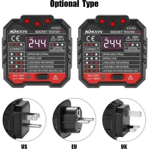 KKmoon Digital Display Electric Socket Tester Portable Circuit Polarity Voltage Tester Wall Plug Breaker Finder RCD Test
