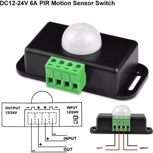 VIPMOON DC12-24V 6A Automatic Adjust PIR Motion Sensor Switch IR Infrared Detector Light Switch Module for LED Strip Light Lamp