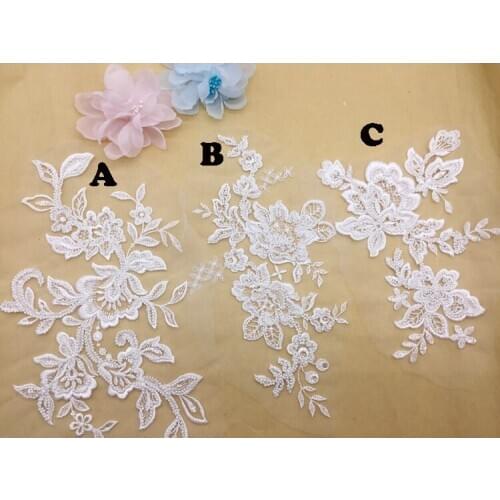 Beaded Flower New Embroidery Applique Lace For Wedding Dress Applique Medallions Piece Lace