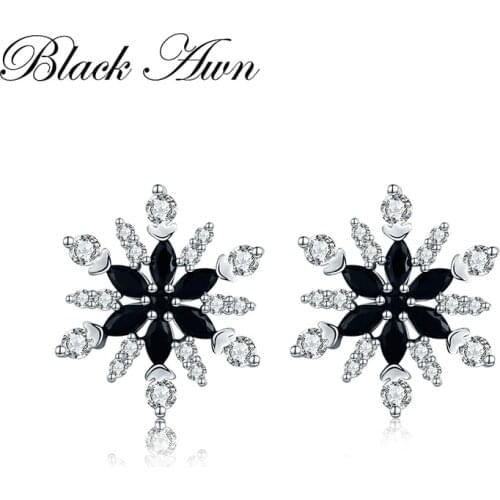 [BLACK AWN] Classic 925 Sterling Silver Jewelry Snowflake Stud Earrings for Women Boucles d'oreilles Female Bijoux I006