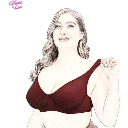 Women Full Cup Lightly Lined Bra Sexy V-neck Push Up Underwire Classical Minimizer Bra Soft Cotton Solid Underwear Large Size