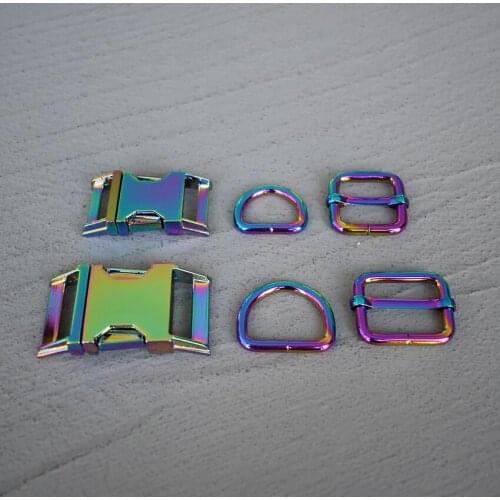 10 Sets 20/25mm Colourful Webbing Metal Hardware Strap Slider D Ring Release Belt Buckle For Dog Collar Pet Sewing Accessory