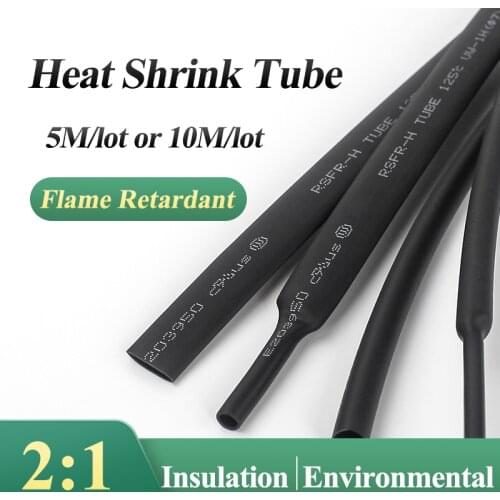 10 METER/LOT BLACK 1/2/3/4/5/6/8/10/10/12/14/16/18/20mm Heat Shrink Tubing Flame Retardant Tube kit Insulation Tubing Wire Cable