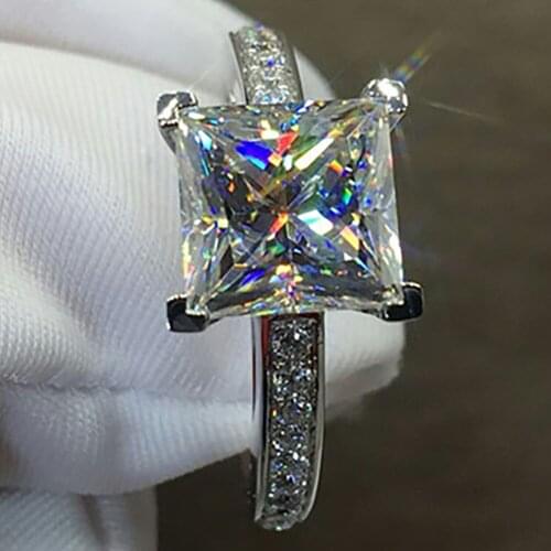 14K Au585 White Gold Women Ring Moissanite Diamonds 1 2 3 4 5 Carat Princess Square Wedding Party Engagement Anniversary Ring