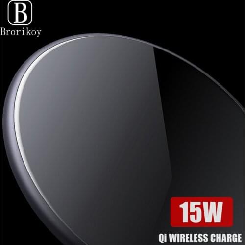 15W Qi Wireless Fast Charging for Samsung Note 10 Huawei Mate 20 Pro Ultra-thin Metal Glass for iPhone X Xs Max Wireless Charger