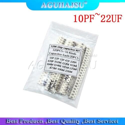 16values*20pcs=320pcs 1206 SMD Capacitor assorted kit 10pF~22uF component diy samples kit new and original