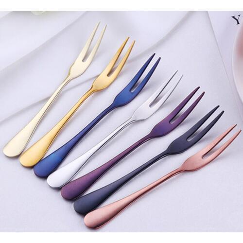 2/6Pcs Stainless Steel Two-tine Fork Set Used for Cake,Salad,Colorful Salad Dessert Snacks Lunch Fork Flatware For Bar