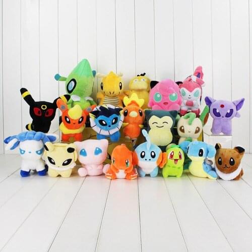 20pcs/Lot 10-18cm Pokemon Anime Eevee Snorlax Psyduck Mewtwo Togepi Charizard Torchic Plush Soft Stuffed Toys Dolls Kids Gifts