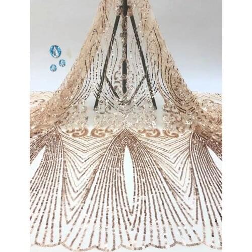 2021 Latest African Sequins Lace Fabric Gold Embroidery French Mesh Sequins Lace Fabric Nigerian Tulle Lace For Party D4743