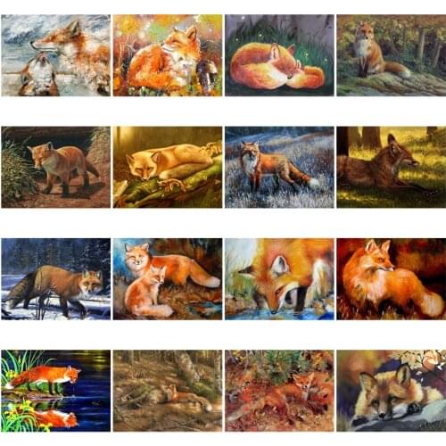 5D Diy Diamond Embroidery Mosaic Animal Fox Paintings Rhinestone Forest Watercolor Picture Wall Art Gift Poster Home Decoration