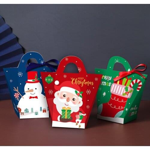 8Pcs New Creative Christmas Paper Bags Kids Gift Box Merry Christmas Party Boxes Favor Candy Santa Claus Elk Cute Bag