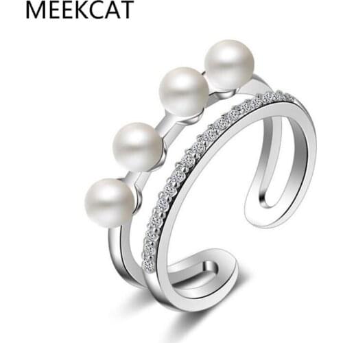 925 Sterling Silver Hot Fashion Rings Double Layer Zirconia Pearl Love Rings For Women anillos Bague Resizable