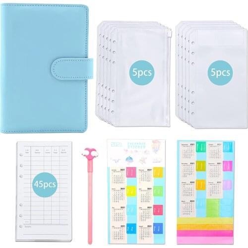 A6 PU Leather Budget Binder Planner Organizer with 10 PCS Cash Envelopes, 6 Ring Loose Leaf Refill Paper and 2 PCS Calendar