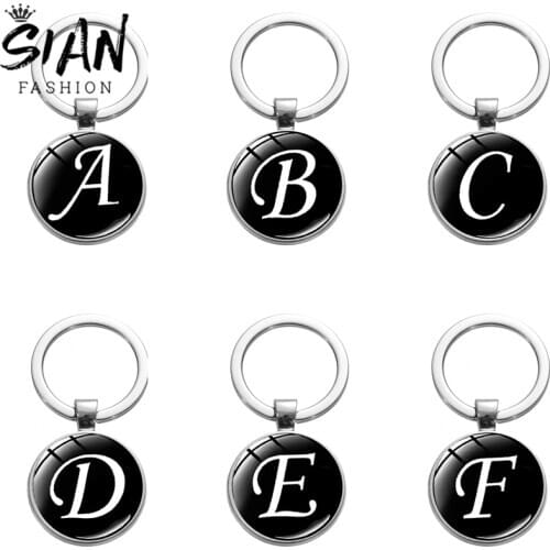 SIAN Hot Sale Letters Printed Keychain A - Z 26 English Alphabet Name First Letter ABCD Pendant Simple Key Ring Women Men Gifts