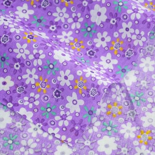 White Flower Sewing Designs Purple Color Tissue Printed for Dolls Patchwork Clothes Crafts Beginners Practice CM Cotton Fabric