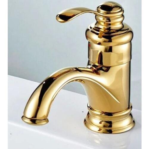 Free shipping Tea pot golden basin sink faucet with high quality solid brass bathroom gold faucet of hot cold gold water faucets