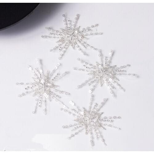 20Pcs Star Sequins Beaded Lace Embroidery Stickers Patch Accessories Clothing Decorative Flowers Handmade DIY Accessories 8X7.5