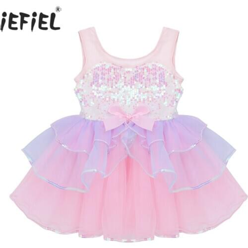 Kids Girls Tutu Dress Shiny Sequin Mesh Spliced Summer Dress Casual Fashion O-neck Sleeveless Ballet Dance Girls Dress