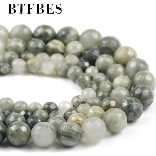 BTFBES Natural Stone Grass green Stone Round Loose Beads For Jewelry Making DIY charm Bracelet Necklace Accessories6 8 10 MM