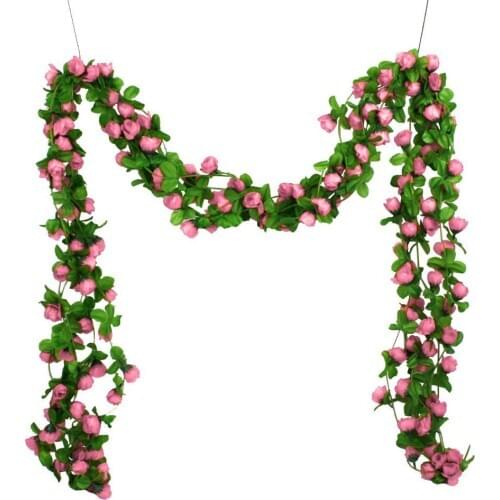 Artificial Rose Vine Hanging Pink Red Yellow Silk Flowers High Quality Fake Leaf DIY For Home Wedding Party Garden Decoration