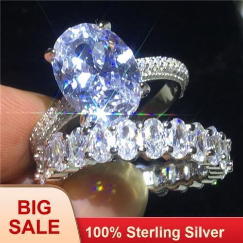 Fine Promise ring Sets 100% Soild Silver color Oval cut 4ct AAAAA Sona Cz Engagement wedding band ring for women Men Gift