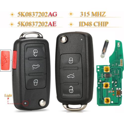 Kutery 4Buttons Car Remote Key Fob 433Mhz ID48 For VW Bettle CC EOS Golf Jetta Passat Tiguan Touareg 2014-2016 5K0837202AD