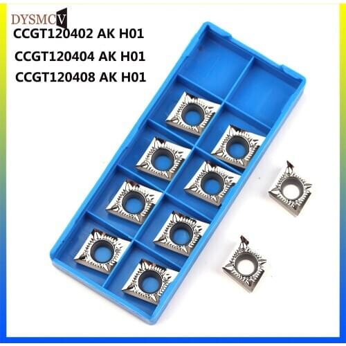 10pcs CCGT120402 CCGT120404 CCGT120408 AK H01 Carbide Inserts Round Blade CNC Lathe Cutter Aluminum Copper Machine cutting Tool
