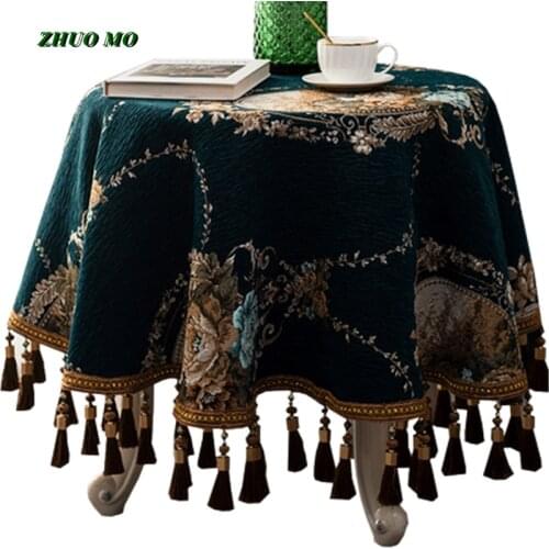 New Thick Dark Green Round Tablecloth European style Hanging Ears Cover For Home Decoration party luxury Hotel Round Tablecloth