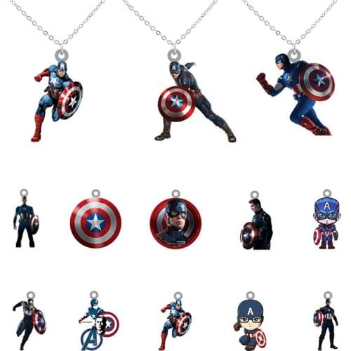 Disney Captain America Shape Necklace Marvel Avengers Resin Pendant Creative Necklace Children Boys Epoxy Resin Jewelry XDS555