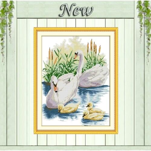 Swan family,counted printed on the canvas DMC 11CT 14CT Cross Stitch kit,needlework Set embroider,animal style scenic Home Decor
