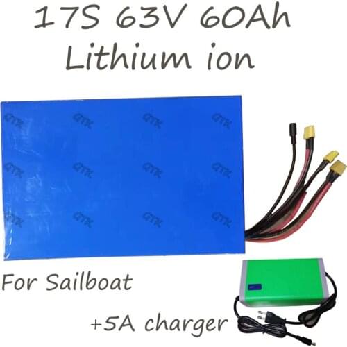 17S Lithium Ion 63V 60Ah 60V Li Ion battery pack 100A BMS Sailboat 3000w Motor Scooter Bike Tricycle Motorcycle +5A charger