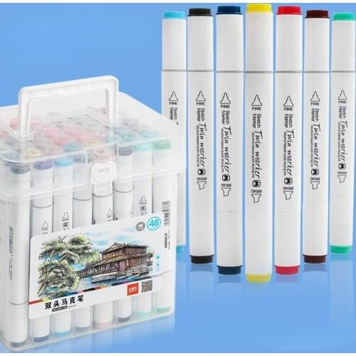 12 To 60 Colors Double Head Marker Set Boxed Art Hand Painted Graffiti Watercolor Pen Writing School Supplies Children