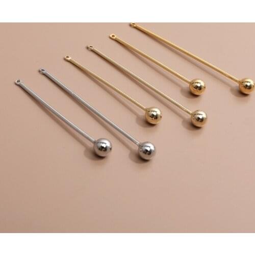 Copper plated real gold 14K European and American wind ball long stick simple pendant DIY hand earring nail accessories material