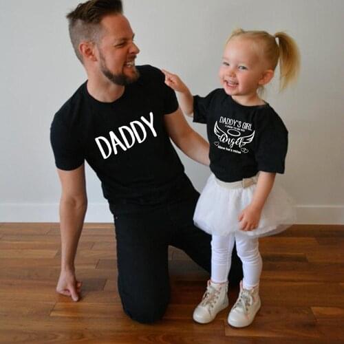 Cute Daddy and Daddys Angel Summer Family Matching Clothes Father Daughter Baby Girls Kid Short Sleeve T-shirt 2021 Fashion