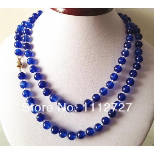 Trendy Accessory Jewelry Stones Balls Gifts Fitting Female Blue Chalcedony 8mm Beads Necklace Mothers Day gifts 36" Wholesale