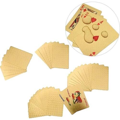 54PCS Playing Cards Set 24K Gold Playing Cards Poker Game Deck Gold Foil Poker Waterproof PVC Plastic Magic Cards Box-packe