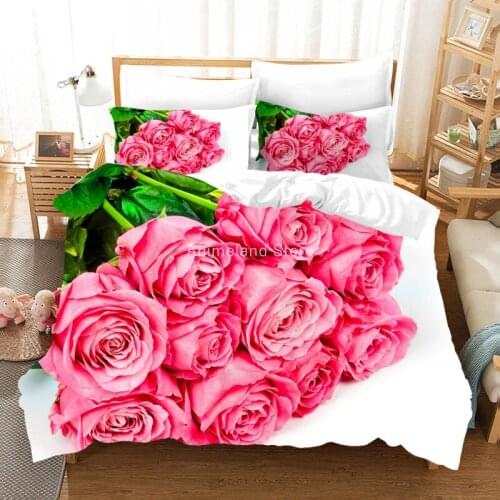Pink Flowers Romantic Bedding Set Wedding Duvet Cover Sets Pillowcase Comforter Bed Linen Twin Queen King Single Size Dropship