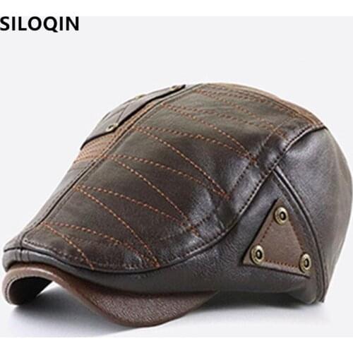 SILOQIN 2021 New Autumn Winter Mens Warm Berets PU Imitation Leather Hat Male Bone Dads Hats Adjustable Size Casual Sports Cap