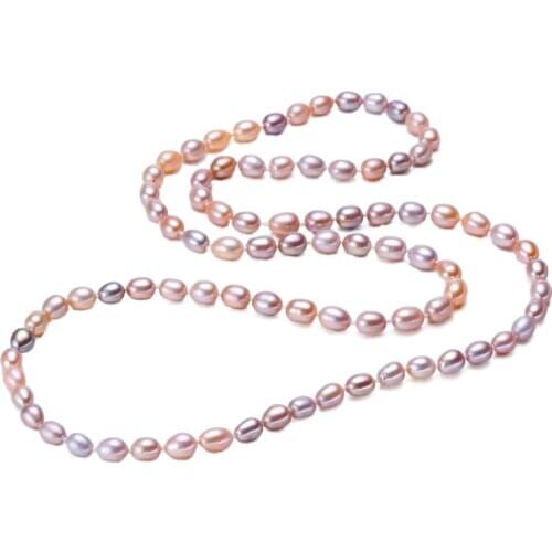 Geunine Pearl Sweater Chain Necklace Natural Freshwater Pearl Jewelry For Women Pearl Choker Necklaces
