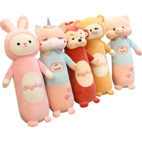 Hot 65-120cm Cartoon Long Soft Pillow Unicorn Pig Rabbit Bear Monkey Plush Toys Cushion Sleep Pillow Girls Lovely Birthday Gift