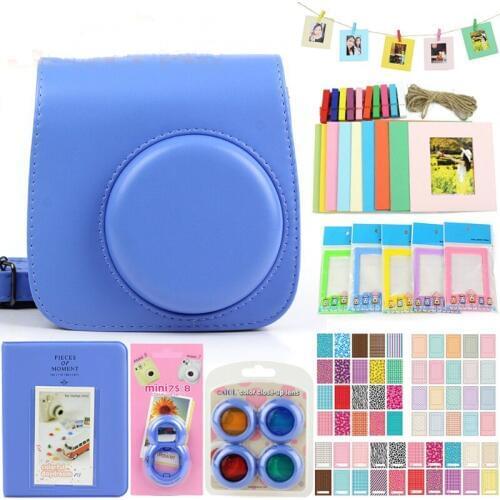 Retro Brown PU Leather Camera Bag Case Accessories Kit For Mini Decor Sticker Photo Frame