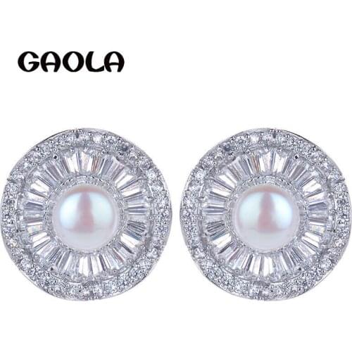 GAOLA Hot Sale Exquisite Jewelry Blink AAA CZ with Imitation Pearl Silver Color Brand Stud Earrings GLE4410