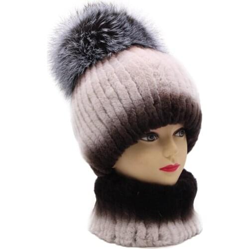 Rabbit fur hat female winter rex rabbit fur scarf warm fox fur ball earmuffs thick hat