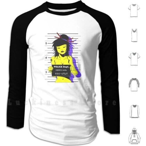 Daddys Girl Mugshot Hoodies Long Sleeve Pinup Sexy Mugshot Police Girl Daddy Manga Anime Pin Up Vector Cop